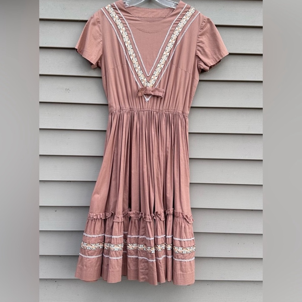 Vintage Dusty Rose Cotton Patio Dress Square Dance Western Swing Out Squaw Petit
